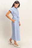 Striped Poplin Belted Shirt Dress With Pockets