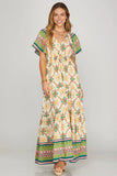 Flutter Sleeve Woven Print Tiered Maxi Dress