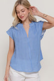 Dolman Sleeve V-neck Stripe Gauze Blouse