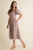 Gingham Lace Trim Midi Dress