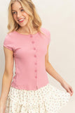 Scalloped Button Front Top