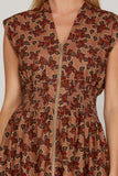 Smocked Zip Front Floral Dress