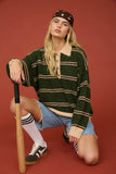 Striped Fuzzy Polo Sweater