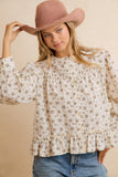 Vintage Smocked Floral Peplum Blouse