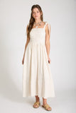 Stripe Smocked Tie Strap Basque Waist Maxi Dress