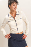Collared Pointelle Knit Cardigan