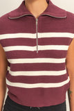 Striped Half-Zip Knit Sweater Vest