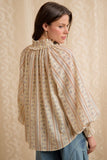 Smocked Linen Blend Blouse