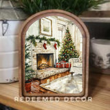 Arch Top Christmas Fireplace Framed Art