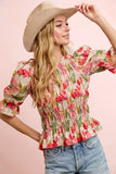 Shirred Floral Top