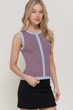 Sleeveless Striped Button Front Sweater