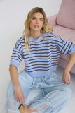 Striped Raw Edge Short Sleeve Sweater