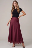 Woven Satin Maxi Skirt With Lace Trim