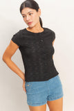 Eyelet Button Front Knit Top