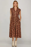 Smocked Zip Front Floral Dress