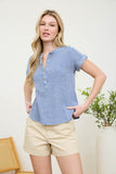 Short Sleeve Henley Chambray Top