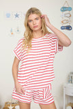 Striped Short Sleeve Textured Top