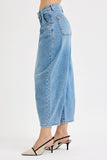 Pleated Cropped Barrel Leg Jeans