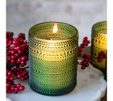 Green Led Beaded Glass Candle