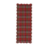 Cotton Quilted Scalloped Table Runner W Plaid Pattern & Stitched Edge