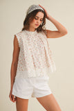 Sleeveless Floral Lace Trim Top