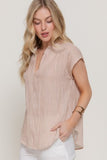 Dolman Sleeve V-neck Stripe Gauze Blouse