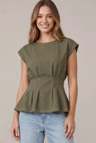 Cap Sleeve Knit Pintuck Top
