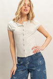 Scalloped Button Front Top