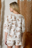 Western Print Short Sleeve Knit Top
