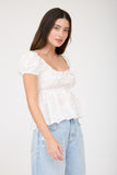 Embroidered Puff Sleeve Top