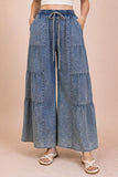 Mineral Washed Tiered Chambray Pants