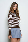 Striped Long Sleeve Boat Neck Sweater