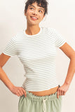 Striped Ribbed Crew Neck Top