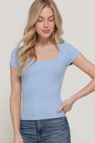 Short Sleeve Square Neck Double Layer Rib Knit Top