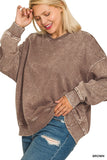 Curvy Acid Wash Fleece Pullover