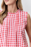 Gingham Pintuck Top
