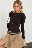 Ribbed Raglan Shoulder Button Down Knit Cardigan