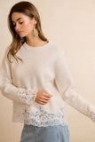 Crew Neck Sweater with Lace Trim