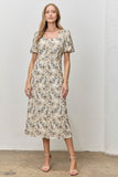 Embroidered Puff Sleeve Midi Dress