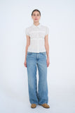 Stripe Collared Gathered Lace Bust Detail Top