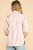 Satin Lace Striped Oversized Dress Shirt