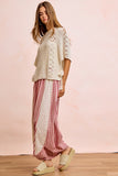 Striped Eyelet Detail Pants