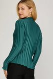 Long Sleeve Pleated Woven Top
