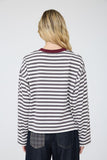 Color Block Neck Trim Long Sleeve Top