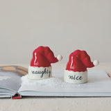S/2 Hand-painted Stoneware Santa Hat Shped S&p Shakers Naughty/nice