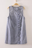 Button Front Scalloped Denim Mini Dress