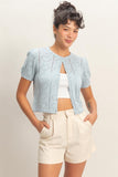 Pointelle Puff Sleeve Cardigan