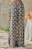Floral Jacquard Side Lace Trim Elastic Pants