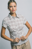 Fitted Plaid Button Front Top