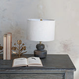 Mango Wood Table Lamp W Cotton Shade